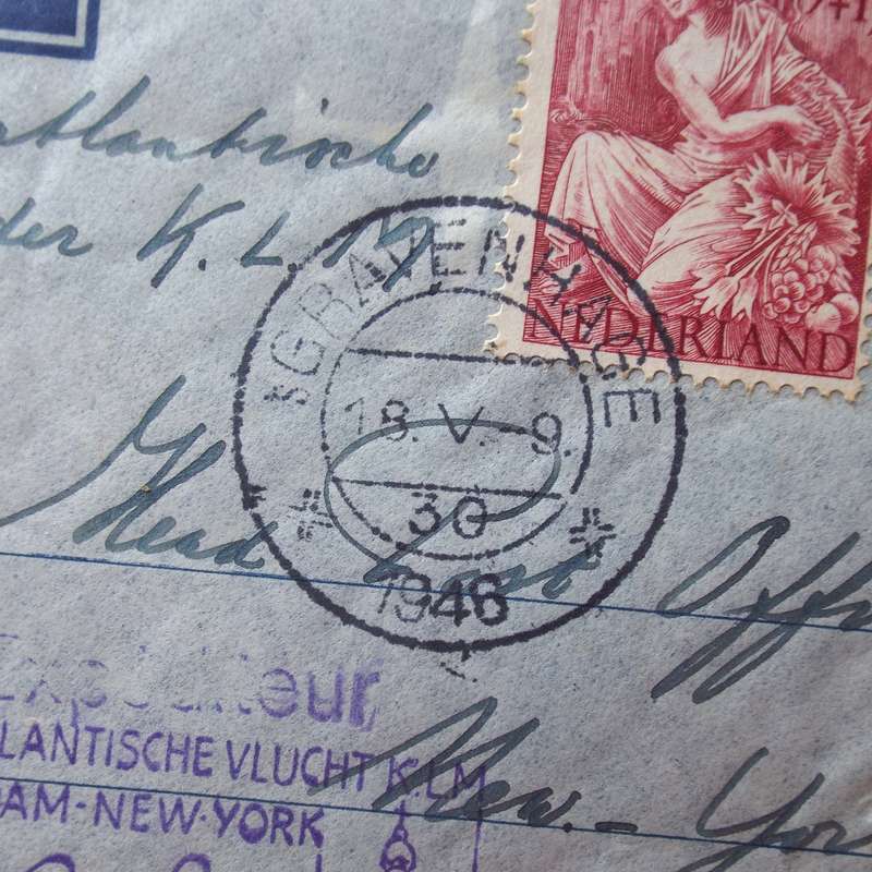 Postal History - 1946 Airmail Cover - First Transatlantic Flight Amsterdam to New York