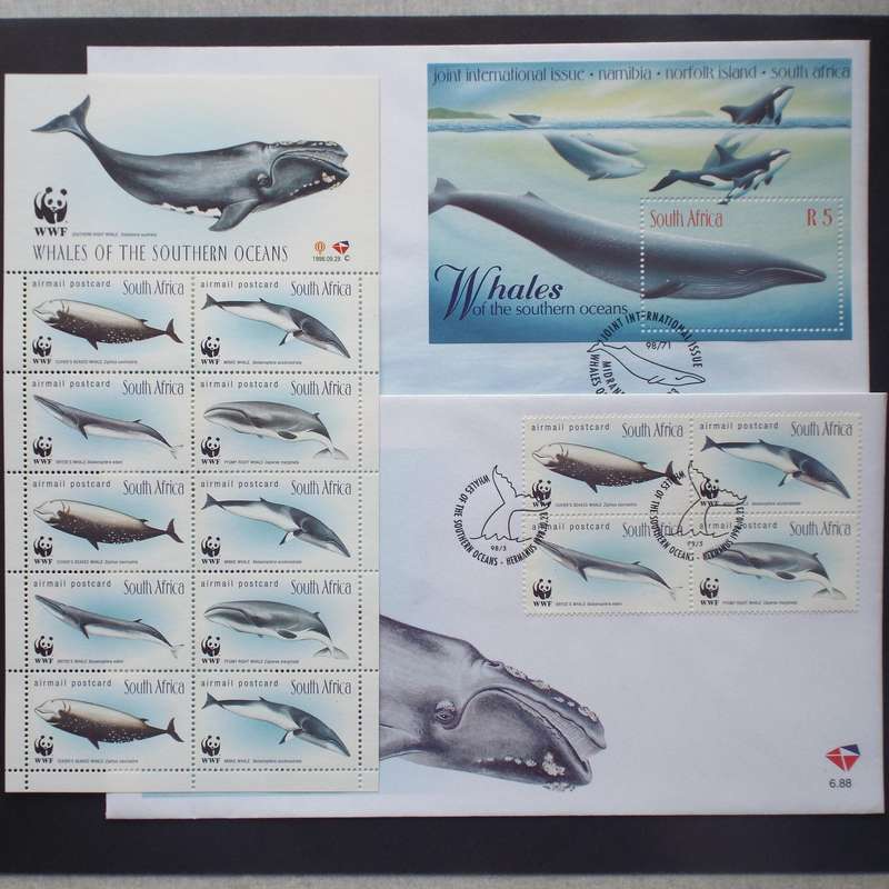 RSA - 1998 Whales - FDC #6.88 and 6.89 plus Sheetlet of 10 (MNH)