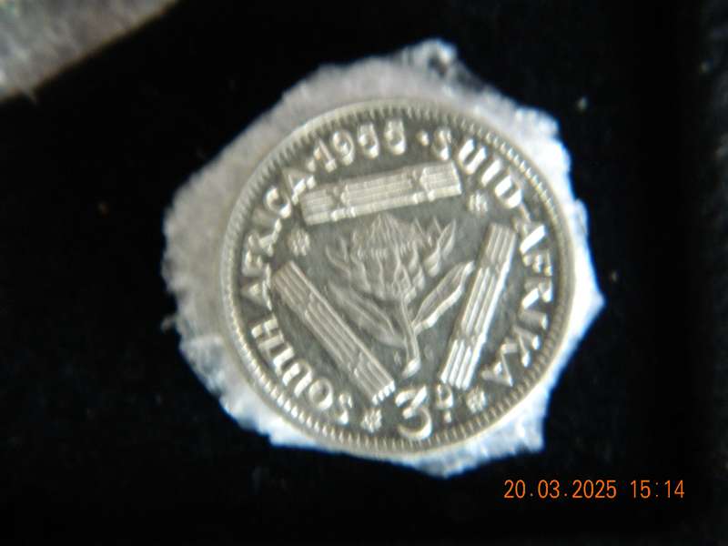S. A. UNION   5 SHILLING  AND OTHER COINS  -    1955   -  ( 6 COINS IN DISPLAY BOX )