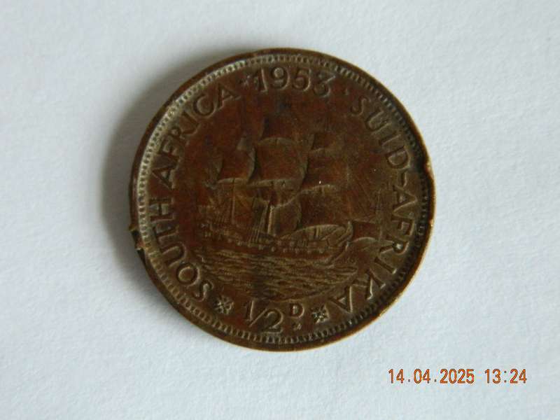 SOUTH AFRICAN  -    1953  -  1/2 PENNY COIN