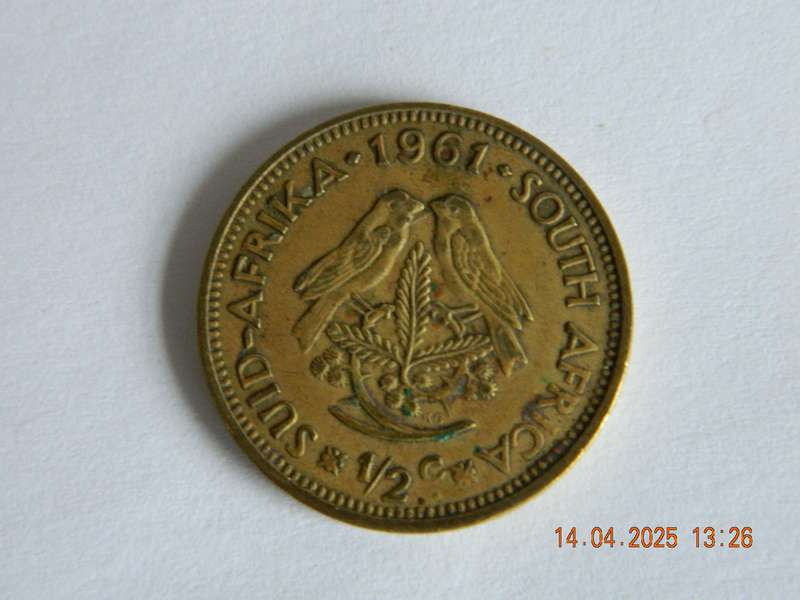SOUTH AFRICAN  -    1961  -  1/2 CENT COIN