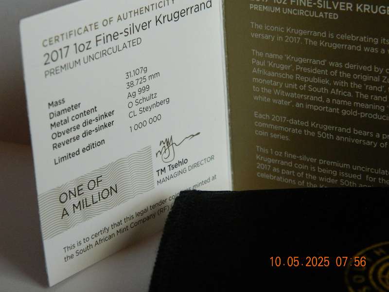 2017  -  1 OZ.  FINE-SILVER KRUGERRAND COIN