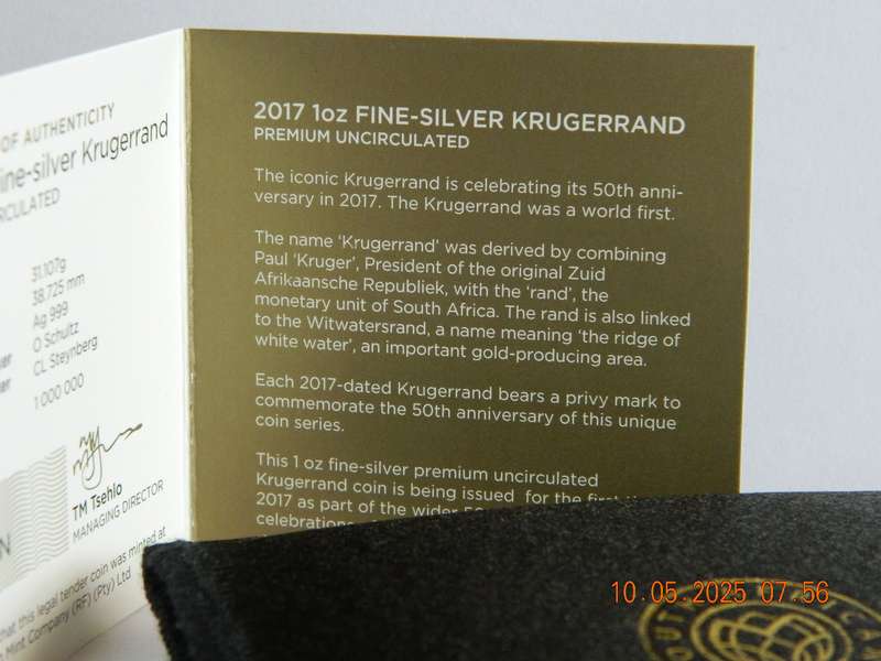 2017  -  1 OZ.  FINE-SILVER KRUGERRAND COIN