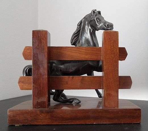 BRONZE HORSE WITH PADDOCK , ONE PART OF BOOKENDS