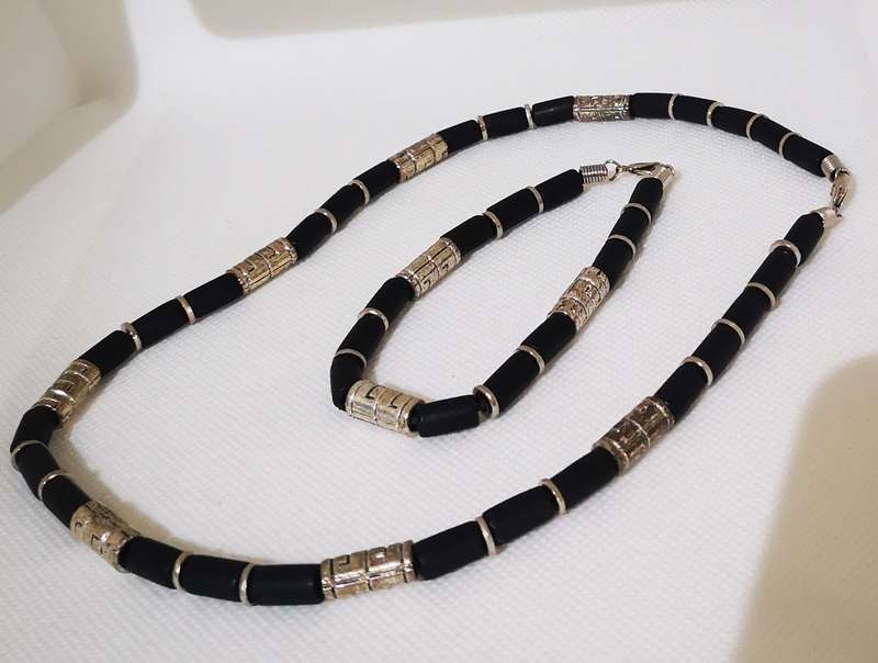 Black and Silver Ethnic Necklace and Bracelet