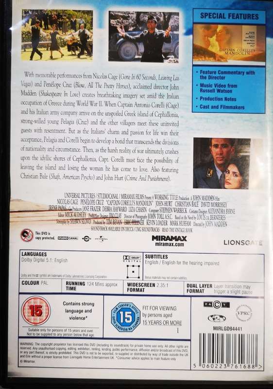 Captain Corelli`s Mandolin (DVD) SH