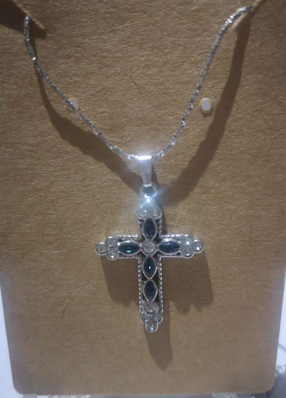 Cross and Chain with blue stone detail