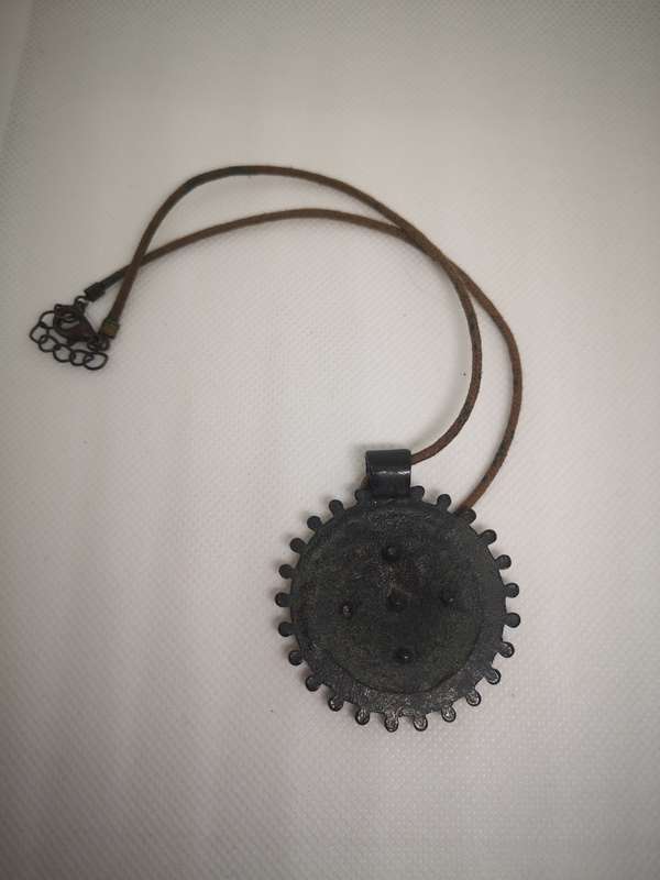 Cross and Leather Strap Necklace (Red and Brown)