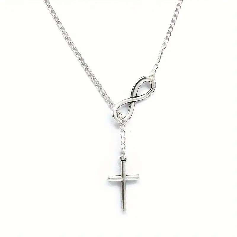 Dainty Infinity Cross Pendant Necklace - Silvery [New]