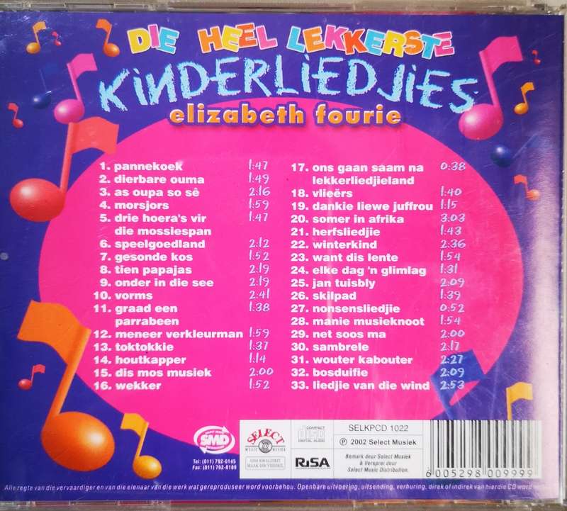 Die Heel Lekkerste Kinderliedjies - Elizabeth Fourie (CD)