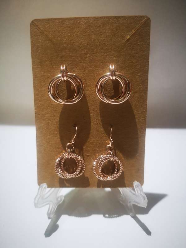 Earrings, 2 Piece Rose Gold Fasion Earrings 2
