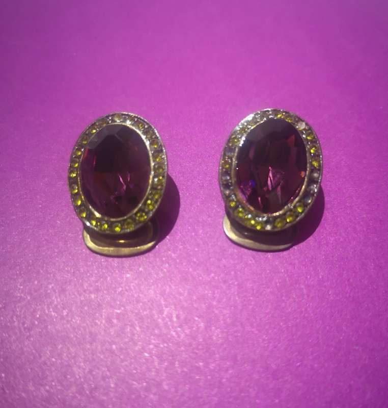 Earrings, Purple and Yellow stones