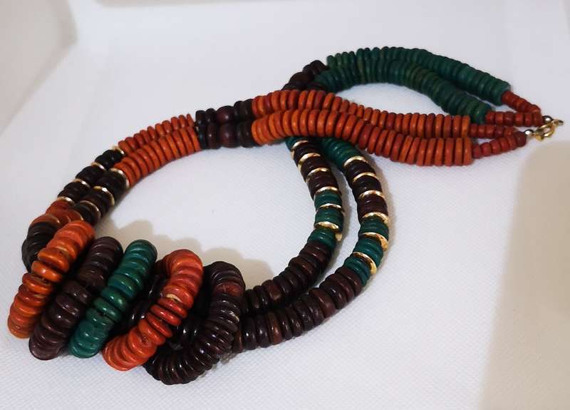 Ethnic Wooden Neclace + Earrings Set with Coloured Beads [New]