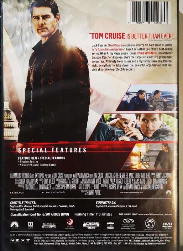Jack Reacher - Never Go Back (DVD)