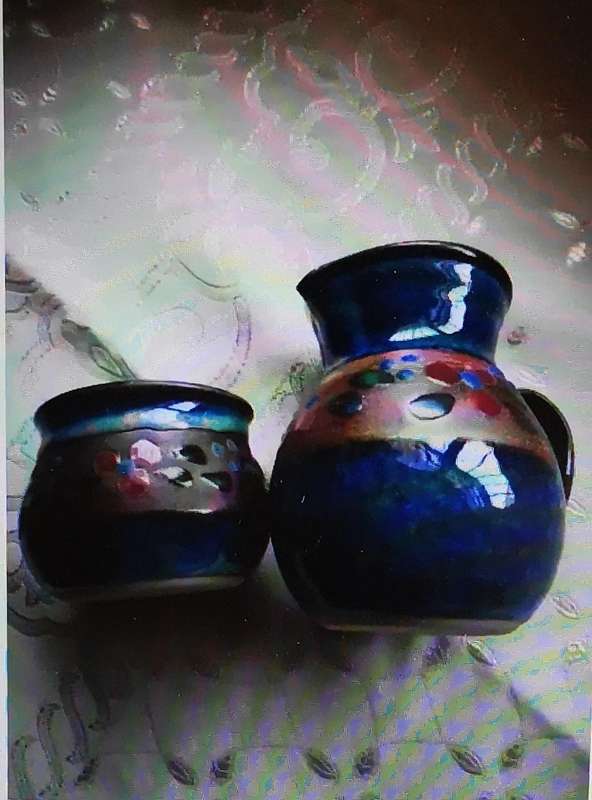 Modern Blue Espresso Mugs 250ml + Sugar & Milk Jug
