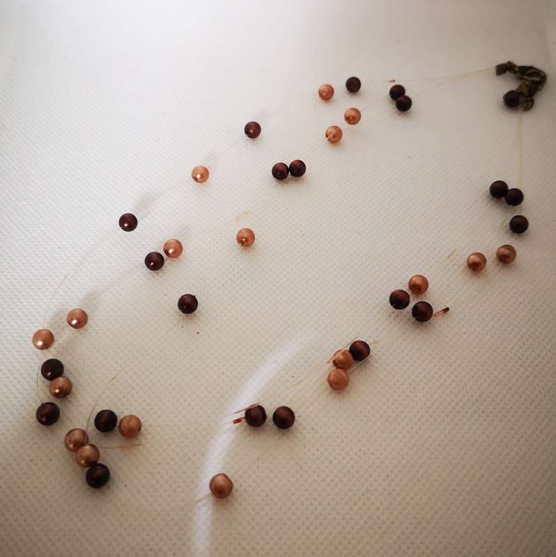 Necklace - Brown and cream pearls
