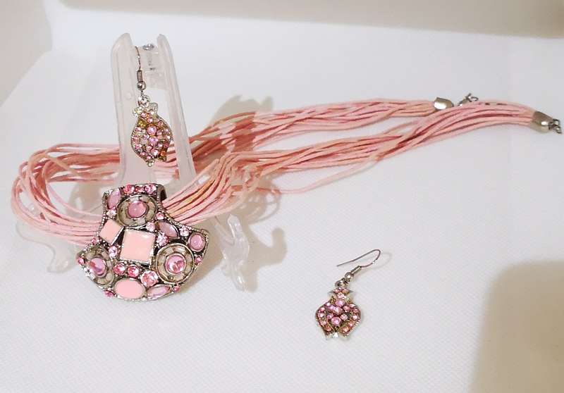 Pink String Neclace and Earring Set