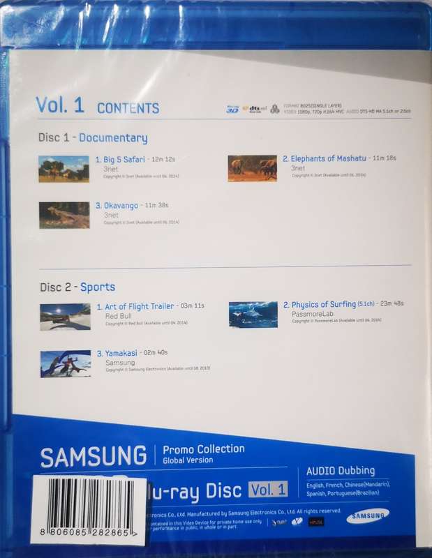 Samsung Promo Collection TV 3D Blu-ray Disc Vol 1 Documentary/Sports (Blu-Ray) [New]