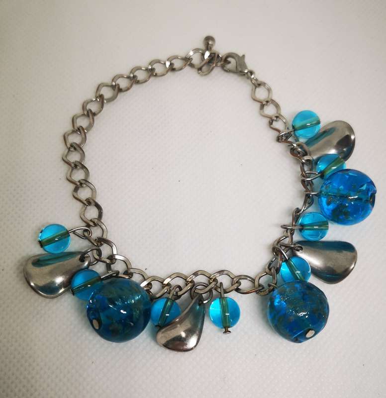 Silvery Bracelet with blue glass beads