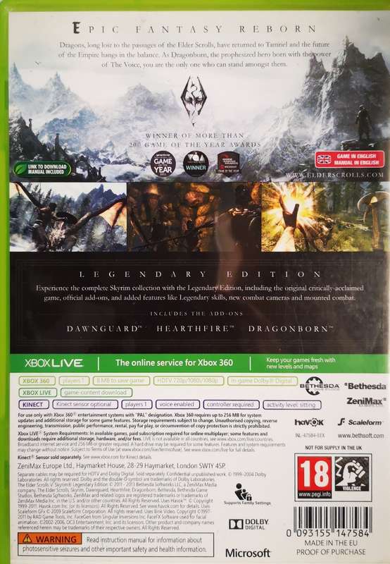 Skyrim - The Elder  Scrolls V - Legendary Edition (XBOX 360)