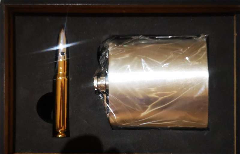 Stainless Steel Hip Flask with Lazer Bullet in Box