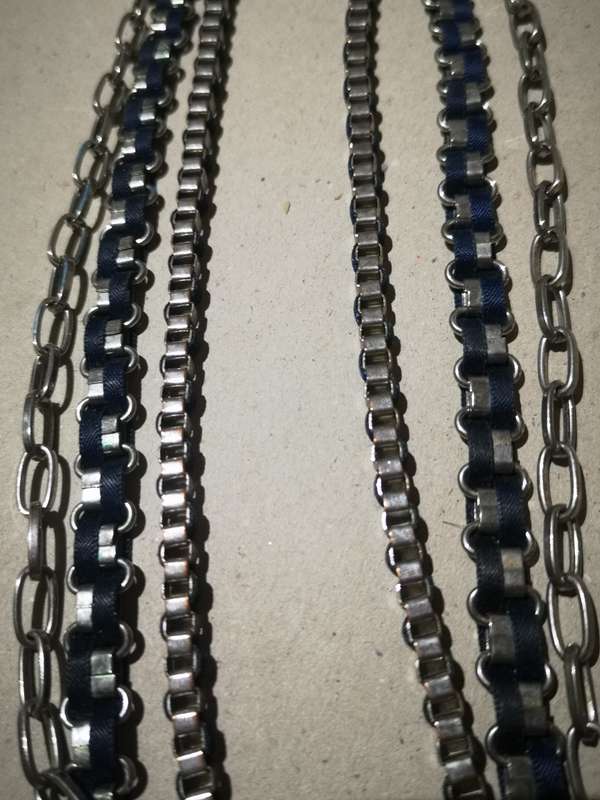 Stainless Steel Necklace with Navy Ribbon