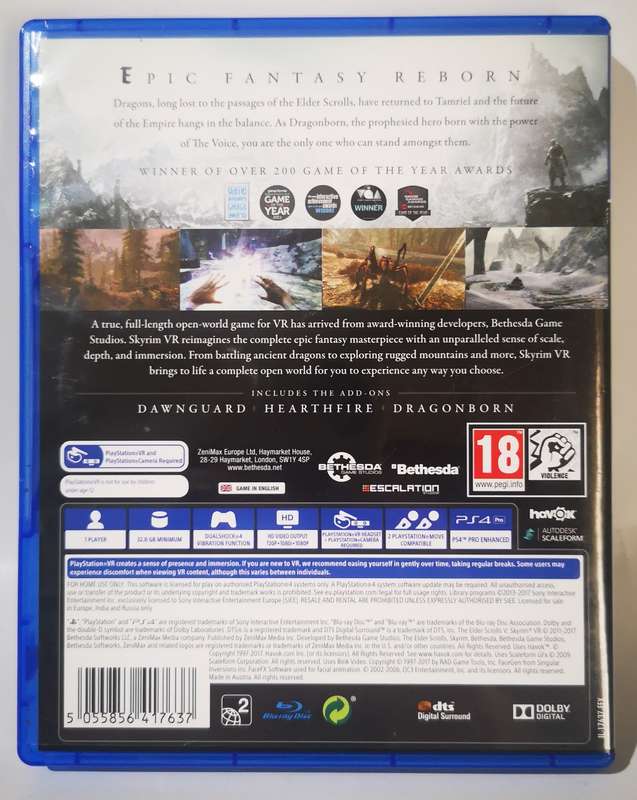 The Elder Scrolls V - Skyrim (PS4 VR) / As New