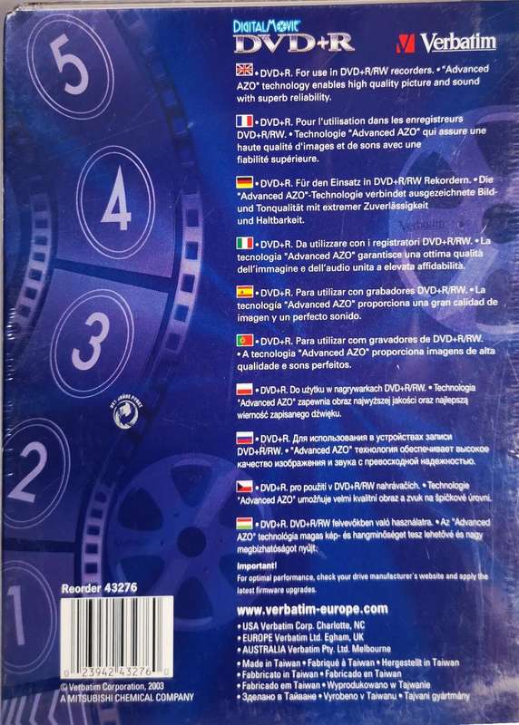 Verbatim Digital Movie - 3 x DVD+R - 4.7 GB 4x - DVD video box (3-DVD) [New]