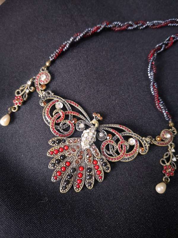 Vintage Beaded Necklace with Peacock design
