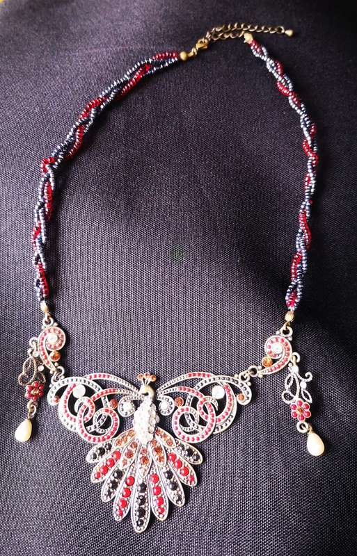 Vintage Beaded Necklace with Peacock design