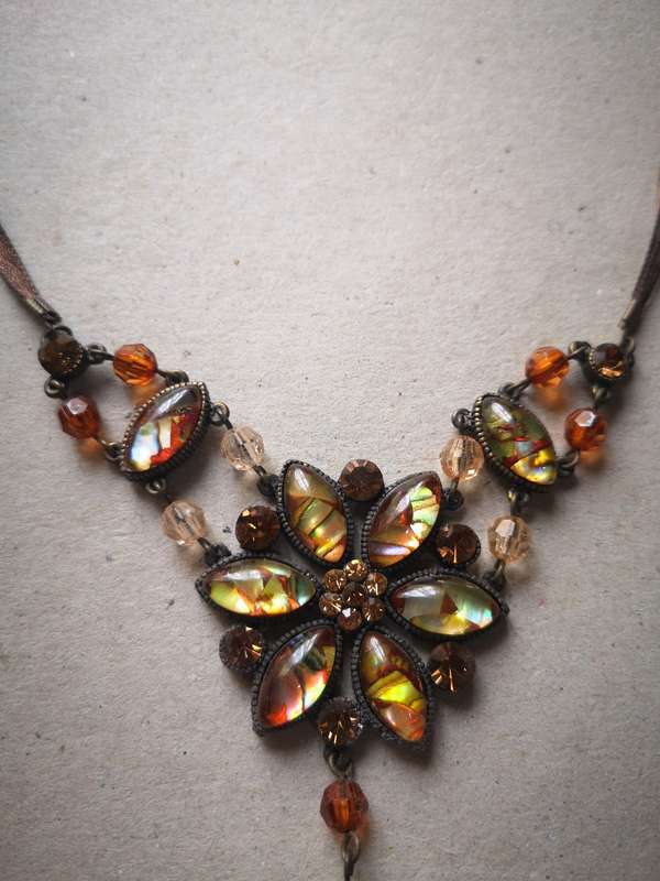 Vintage Metal Necklace with Autumn Coloured stones