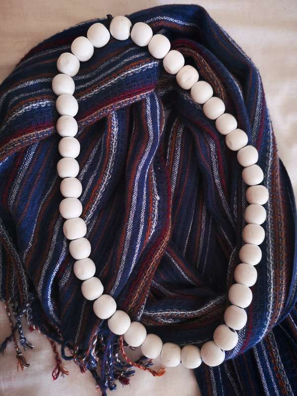 Wooden Beads, White Necklace