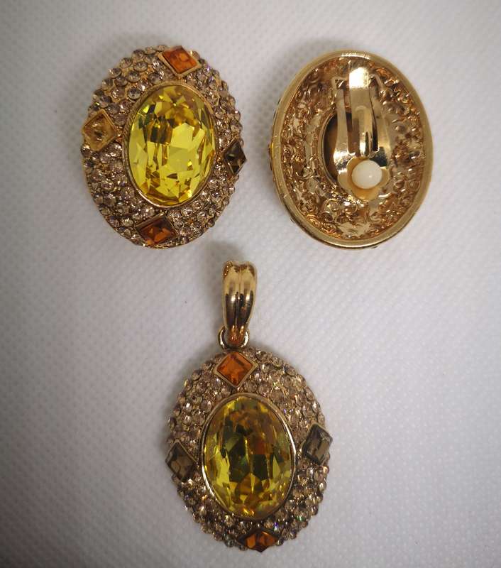 Yellow Stone clip-on Earrings with Pendant