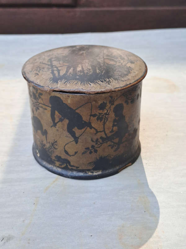 PAPER MACHE BOX LIDDED POT ANTIQUE VICTORIAN C1880 super cute pictures