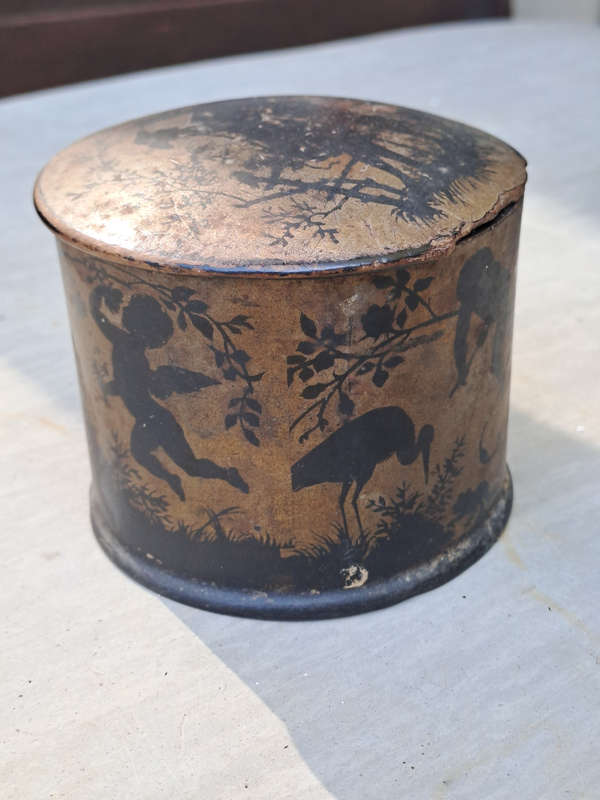 PAPER MACHE BOX LIDDED POT ANTIQUE VICTORIAN C1880 super cute pictures