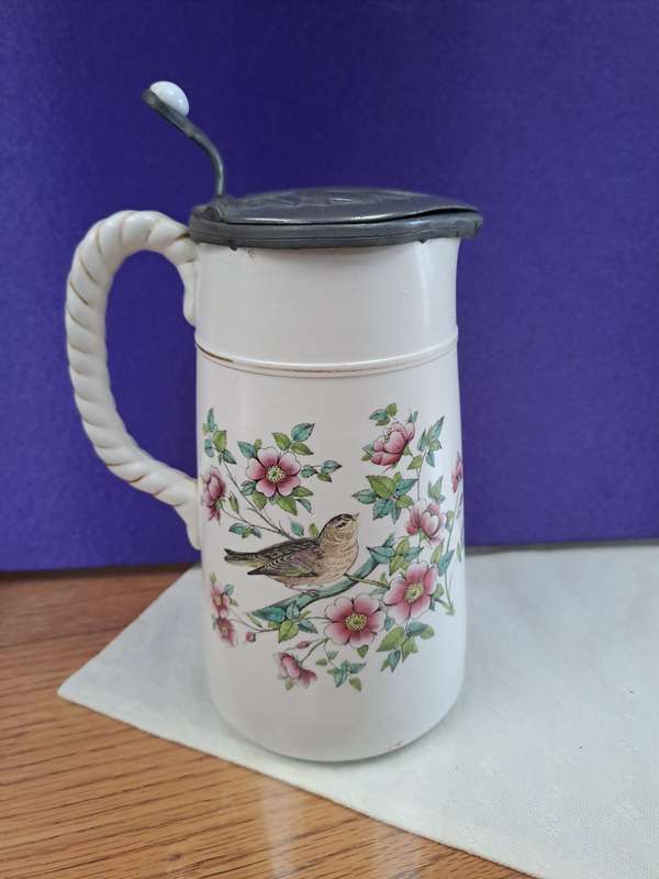 Lovely German? jug with lid POORCELAIN AND LEAD BEER MUG