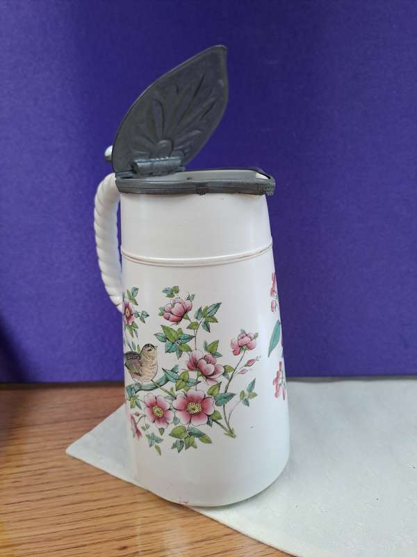 Lovely German? jug with lid POORCELAIN AND LEAD BEER MUG