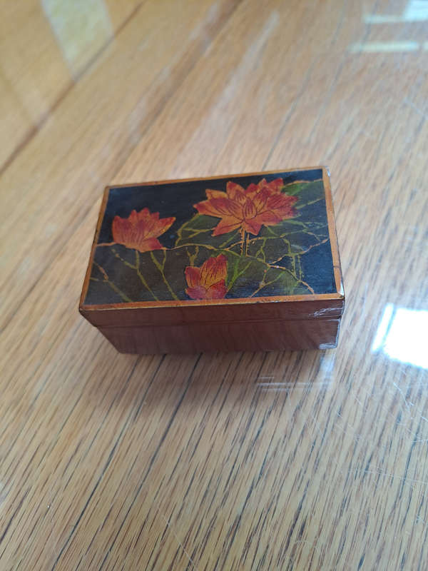 Small paper mache and lacquer box lotus flower