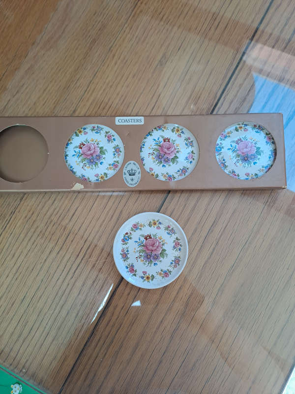 Beautiful unused Crown Decor hand decorated ceramic coasters