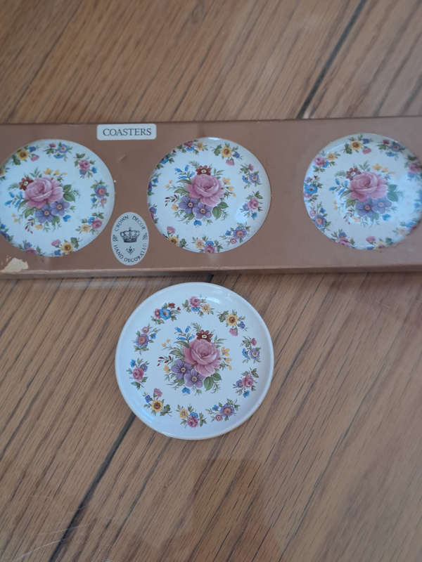 Beautiful unused Crown Decor hand decorated ceramic coasters