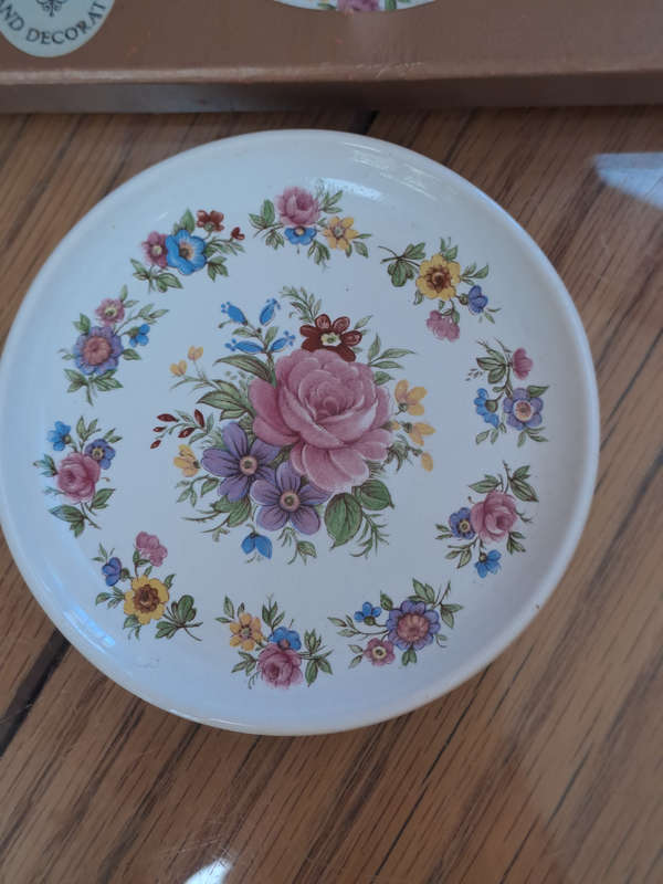Beautiful unused Crown Decor hand decorated ceramic coasters