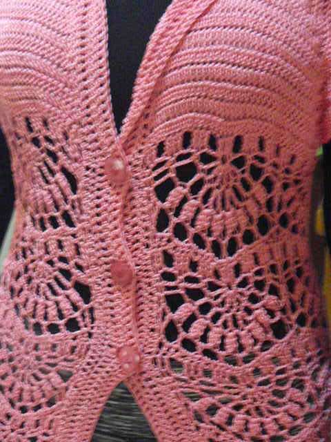 LADIES HAND CEOCHETED VINTAGE LIKE LONG TOP PINK NEW STUNNING