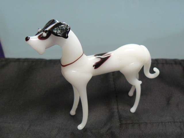 MURANO GLASS ORNAMENT BLACK AND WHITE DOG
