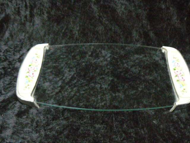 GLASS PLATTER WITH PETIT POINT PATTEEN VERY PRETTY