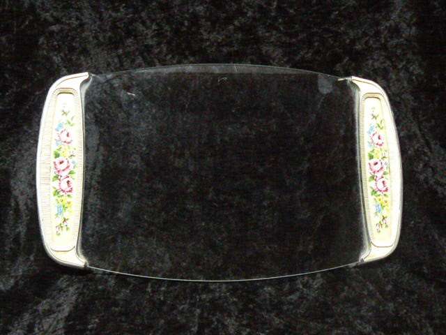 GLASS PLATTER WITH PETIT POINT PATTEEN VERY PRETTY