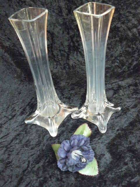 LEAD CRYSTAL GLASS VASES PAIR OF X 2