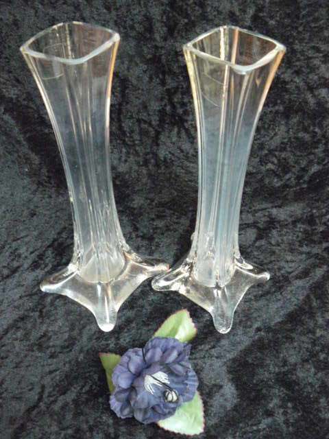 LEAD CRYSTAL GLASS VASES PAIR OF X 2