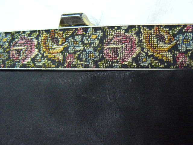 BLACK SATIN PETIT POINT BAG VINTAGE WITH EXTRAS!!!!!!!!!!! AND FREE GIFT