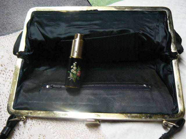 BLACK SATIN PETIT POINT BAG VINTAGE WITH EXTRAS!!!!!!!!!!! AND FREE GIFT