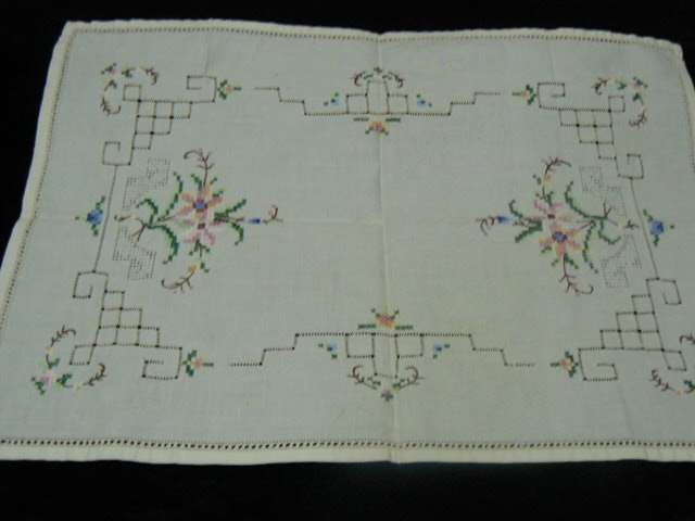 VINTAGE COTON CROSS STITCH TRAY CLOTH